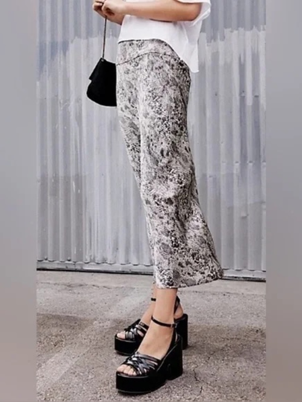 NWT Free People Normani Bias Cut Satin Midi Skirt Gray Snakeskin 6